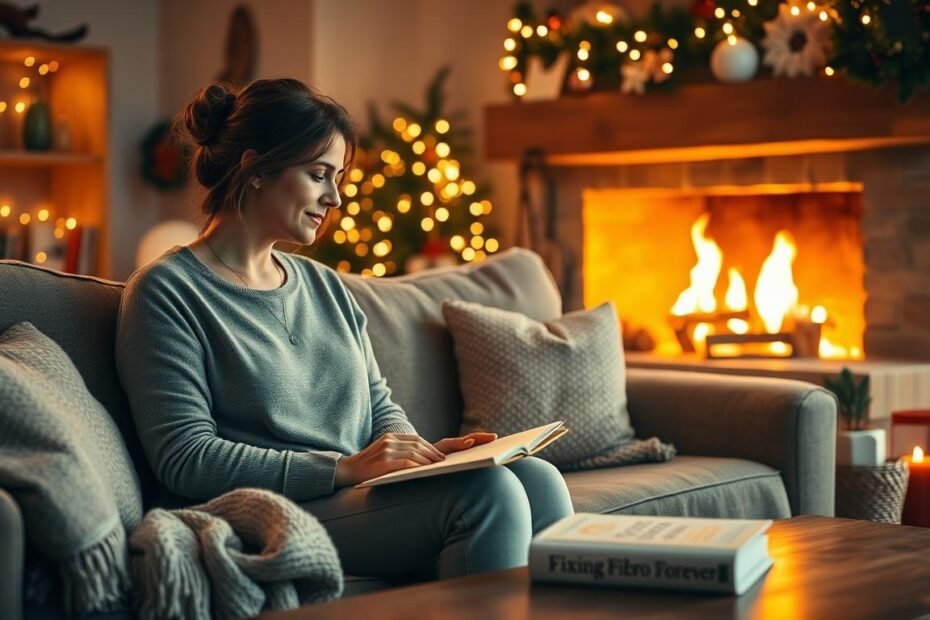 Person resting peacefully with holiday lights